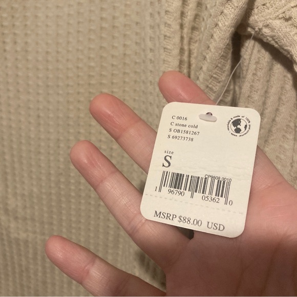 Free People Size Small Juicy Long Sleeve Cowl Neck Split Back Thermal Stone Cold - Picture 2 of 6